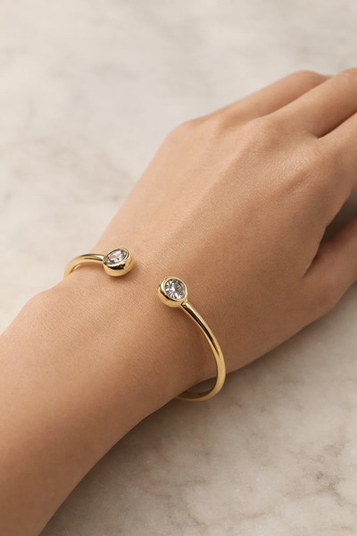 FA LORA TAKI Çelik Çift Zirkon Taşlı Bezel Model Açık Uçlu Kelepçe Bilezik