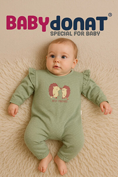 MiniElegans Kirpi Nakışlı % 100 Pamuk Kız Bebek Tulum
