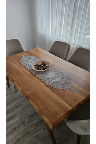 DOLUNAY HOME TEKSTİL Luxurious French Lace Linen Gardeya Runner
