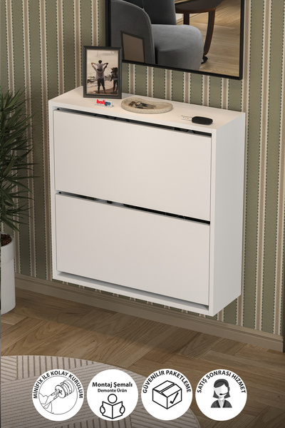 St Morritz Düşer Kapaklı 2 Bölmeli Kayar Raflı Duvara Monte Ayakkabılık