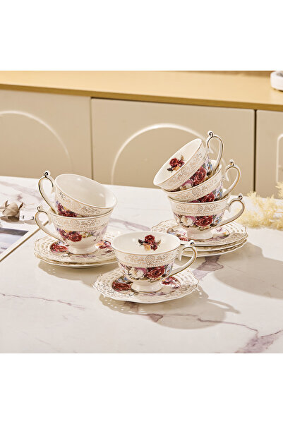 Malooki Set of 6 espresso cups with 6 round porcelain saucers 90 ml - elegant...