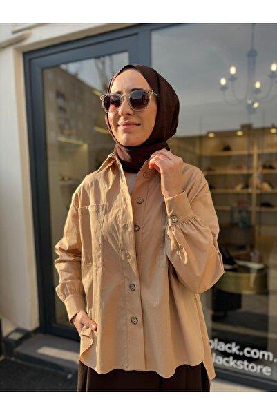 Almarwah Black 101003 Pocketed Women's Shirt Camel