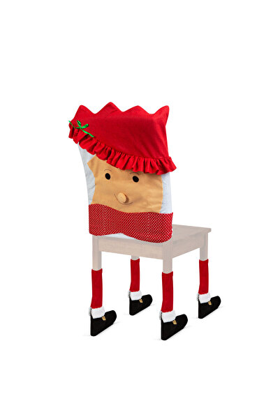 FAMİLY Decor pentru scaun de Crăciun – Doamna Crăciun - 50 x 55 cm - rosu / alb