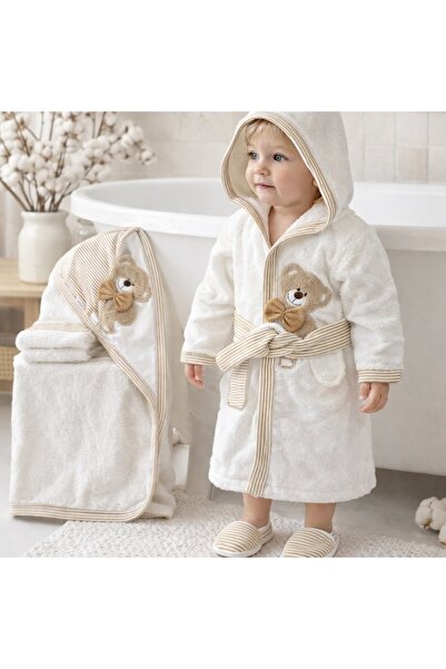 Pure Boutique Set halat baie copii 4 piese cu gluga ursulet, prosop baie copi...