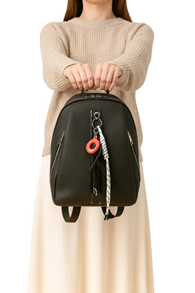 Çantachım Women's Bag Si Lightweight Waterproof Back & Clutch Bag Leather Black