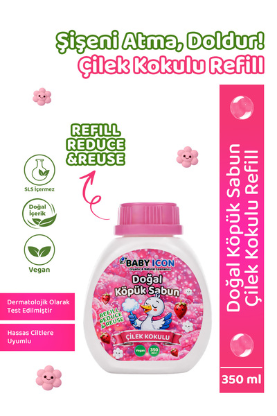 Baby İcon Yedek Dolum - Doğal Çocuk Köpük Sabun 350 ml Çilek Kokulu