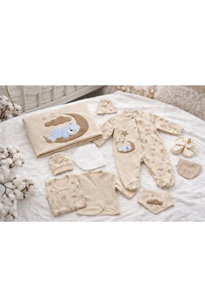 Pure Boutique Set bebe nou nascut 10 piese bumbac paturica ursulet salopeta b...