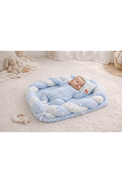Pure Boutique Baby nest bebe albastru cu stelute, cuib protector nou nascut, ...