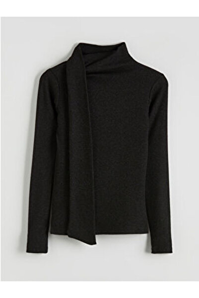 LC Waikiki M1 Sezon Black Shawl Detailed Mock Neck Women's Bodysuit