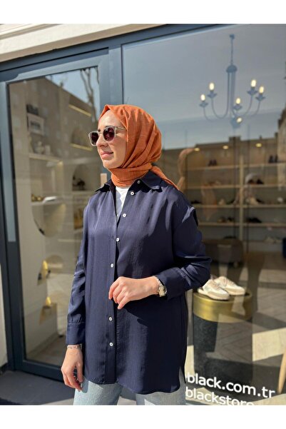 TERZİ DÜKKANI Td4765 Lilac Acetate Women's Shirt Navy Blue