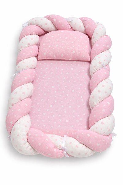Pure Boutique Cuib bebe protector roz cu stelute, baby nest nou nascut, 60x80 cm