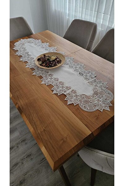 DOLUNAY HOME TEKSTİL Luxury French Lace Linen Gardeya Runner
