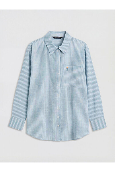 LC Waikiki LCW Modest Yeşil Çizgili Poplin Kadın Gömlek Tunik