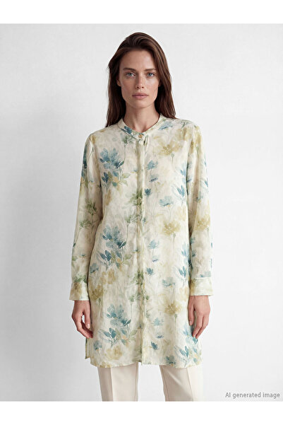 LC Waikiki LCW GraceBeige Γυναικείο πουκάμισο με λουλουδάτο γιακά και τουνίκ