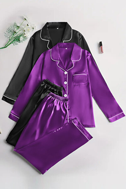 Sweet Dream Women's Satin Short-Sleeve Pajama 2 Sets with Button Soft Sleepwe...