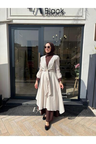 Babil Butik 2601-5040 Buckle Detail Women's Dress Beige