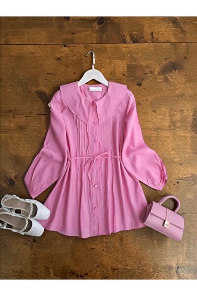 ŞAHİN TESETTÜR GİYİM BEBE YAKA ÖN PİLİSELİ SALAŞ GÖMLEK TUNİK 5680