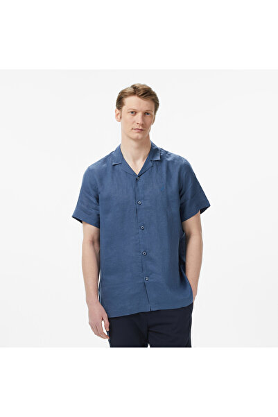 Nautica Erkek Mavi Regular Fit Kısa Kollu Keten Gömlek
