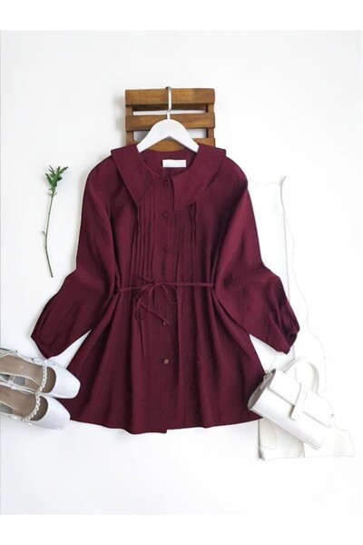 ŞAHİN TESETTÜR GİYİM BEBE YAKA ÖN PİLİSELİ SALAŞ GÖMLEK TUNİK 5680