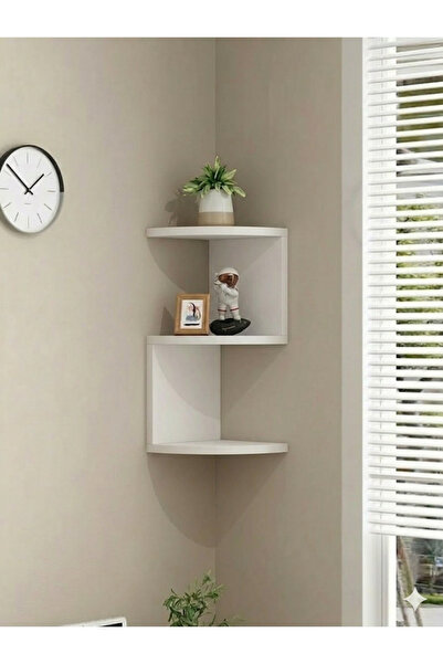 DUDECOR Köşe Rafı Beyaz Zig zag 2 li Duvar Rafı Ahşap Köşe Rafı