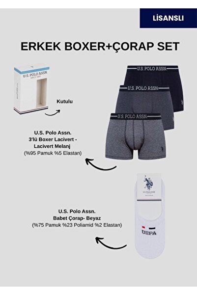 U.S. Polo Assn. Set șosete pentru bărbați, Licențiat, USPA, boxeri +