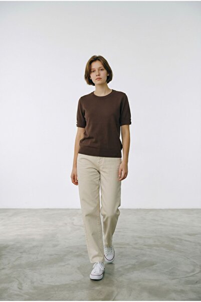 ÖNDER MODA Γυναικεία κοντομάνικη πλεκτή μπλούζα με λεπτομέρεια κουμπιών Απαλή...