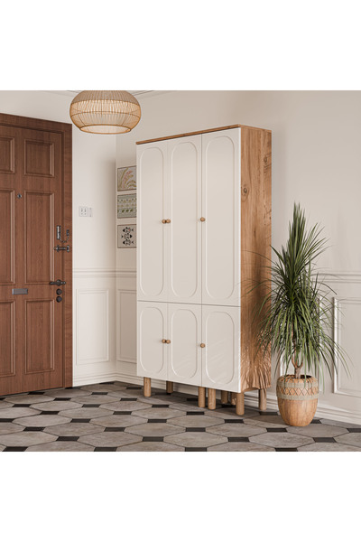 St Morritz Roma 6 Kapaklı Membran Portmanto, 5 Askılı, Raflı, Beyaz Atlantik Çam