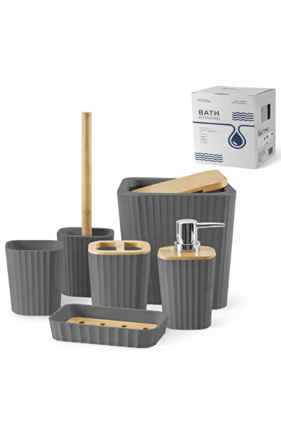 OEM - Σετ Αξεσουάρ Μπάνιου Bathlux, 6 Τεμάχια, Μοντέρνος Σχεδιασμός με Μπαμπο...