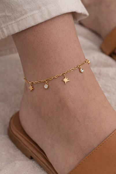 Sjour Star Light Steel Women's Anklet, Durable for Pool and Sea, Gold 316L 19...