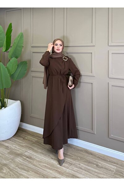 ALLİNOFFİCİAL Bağlamalı Kruvaze Elbise Kahverengi