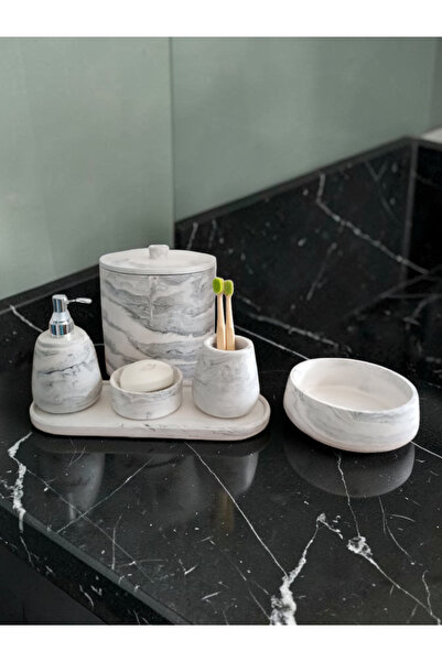 Trust Stone Marble Pattern Concrete Bathroom Set Toilet, Liquid Soap Dispense...