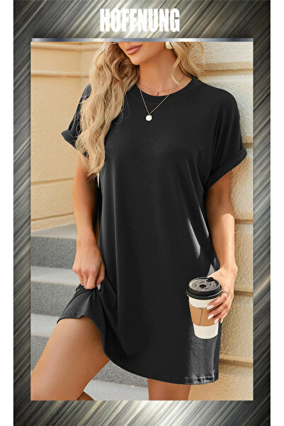 HOFFNUNG Unisex Short Sleeve Round Neck 2Hearts Printed Solid Color Long Tshirt