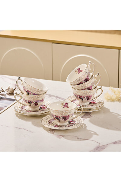 Malooki Set of 6 espresso cups with 6 round porcelain saucers 90 ml - elegant...