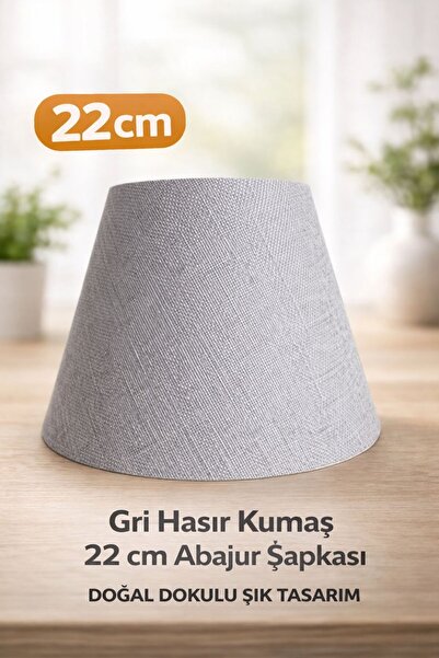 flu aydınlatma 22 cm Abajur Şapkası GRİ Hasır Kumaş Modern Dekoratif Abajur B...