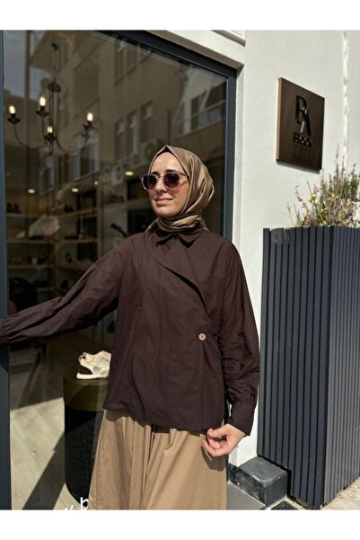 Almarwah Black 101005 Pocketed Women's Shirt Brown