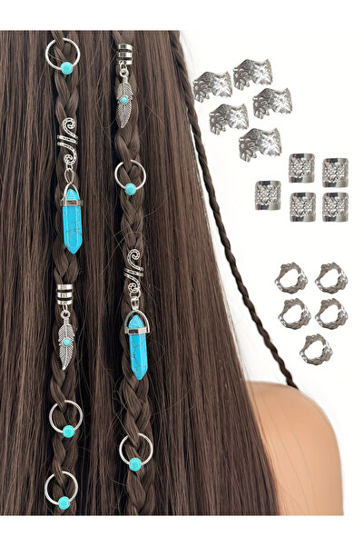 Shehlaa 30Pcs Bohemian Style Hair Rings, Hair Earrings, Silver Color, Gold Co...