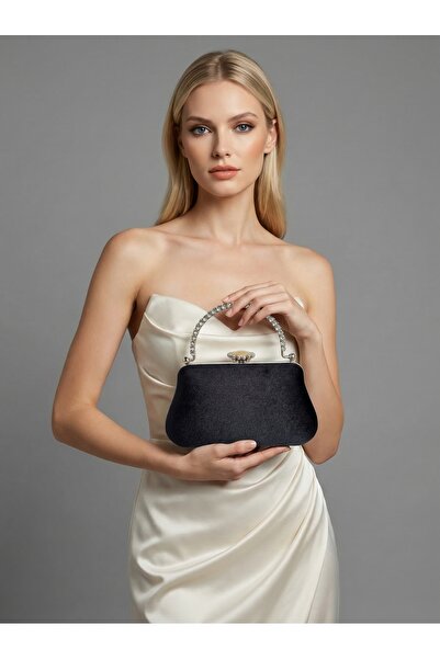 Biçanta Black Color Imported Luxury K Velvet Chain Metal S Strappy Crystal St...