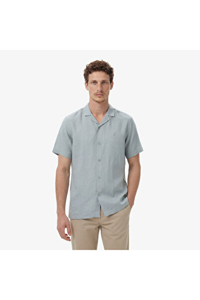 Nautica Erkek Yeşil Regular Fit Kısa Kollu Keten Gömlek