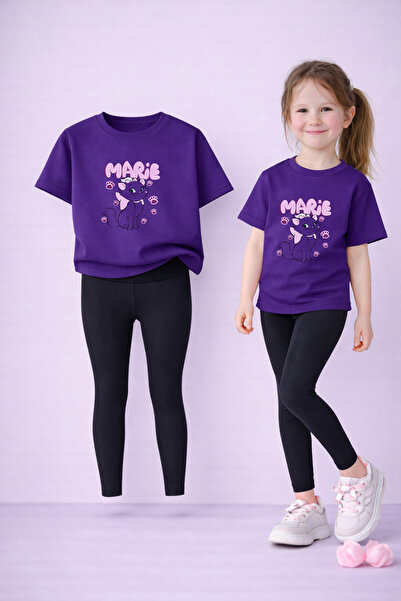 LORVEX Girl's T-Shirt and Stretchy Leggings Set Children's Set %100 Cotton Ma...