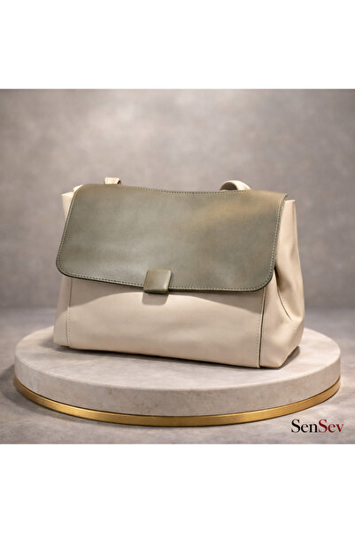 SenSev Bej Haki Kapaklı Kadın Omuz Çantası