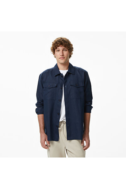 Nautica Erkek Lacivert Regular Fit Keten Gömlek