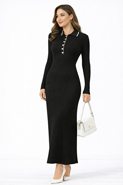 FİFTY ONE Polo Collar Buttoned Maxi Dress