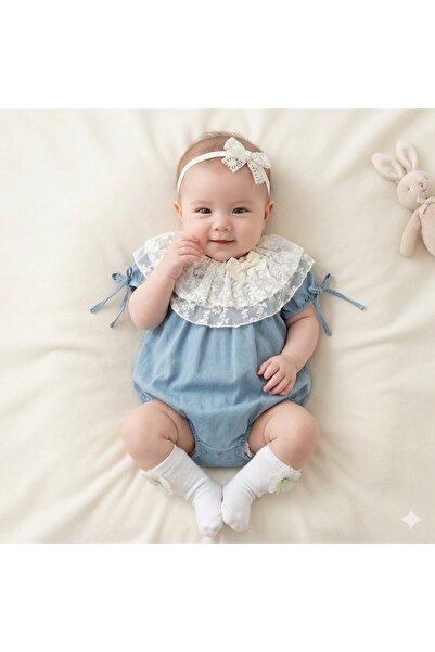 Pure Kids Store 100% Organic Cotton Baby Girl Denim Romper Set Lace Collared ...