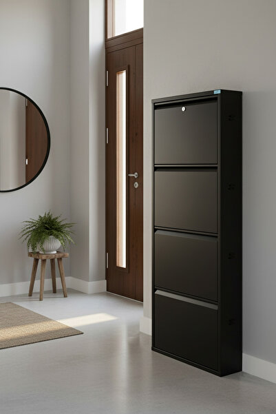 St Morritz 4'lü Metal Ayakkabılık, Siyah, Pratik ve Şık Depolama Çözümü