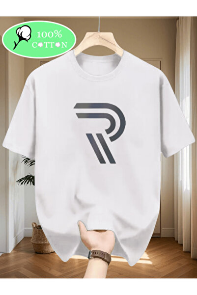 one button Tricou supradimensionat premium cu imprimeu cu litera R