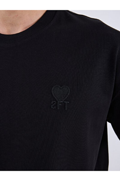 Chirkef Unisex Black Oversized 100% Cotton Front Text Detailed Crew Neck Stre...