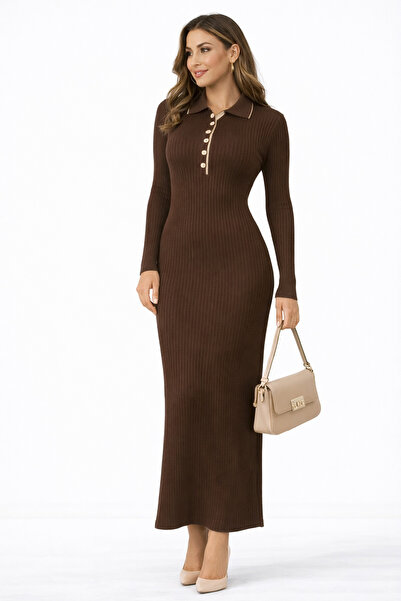 FİFTY ONE Polo Collar Buttoned Maxi Dress