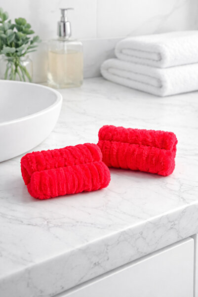 diclecollection 2Pcs Plush Red Color Water Absorbent Towel Wrist - Face Washi...