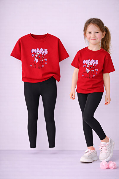LORVEX Girl's T-Shirt and Stretchy Leggings Set Children's Set %100 Cotton Ma...