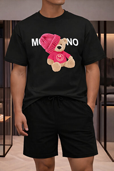 NoVibe Unisex Smile Bear Printed %100 Cotton Breathable Fabric T-Shirt Shorts...